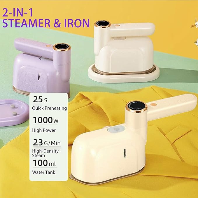 Travel Steamer Iron, 1000W Portable Mini Steam Iron, 100ml Foldable Wet Dry Dual-Purpose Hanging Ironing Machine, Essential Steamer for Home, Travel & University Dormitory (Purple)