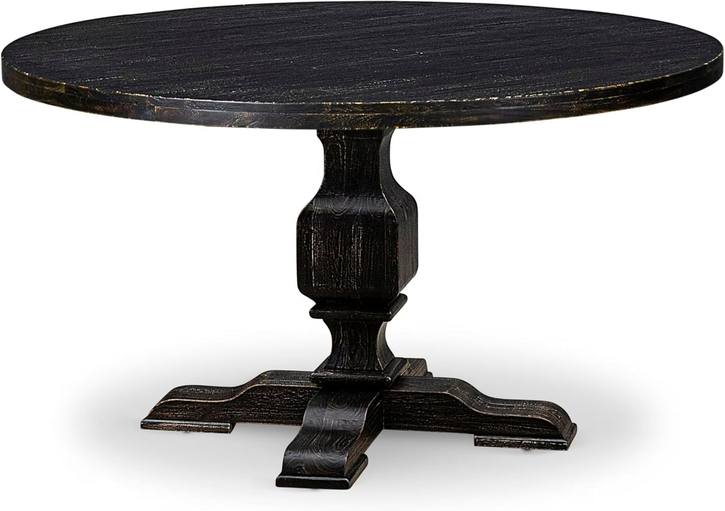 I53-11-TP Wooden Table with Acacia Wood Round Tabletop and Stylish Pedestal Base - Sand Blasted Black Finish