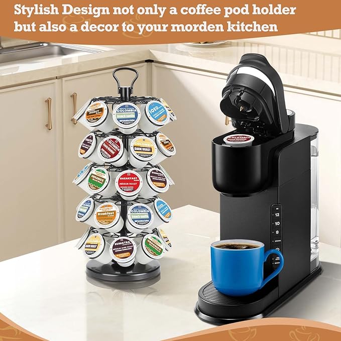 40 Pods Capacity K Cup Holders,K Cup Holder, K Cups Holder,K Cup Carousel, Coffee Pods Holder Storage Organizer Stand with Heavy-Duty Base,Very Easy Assembly Design,Black