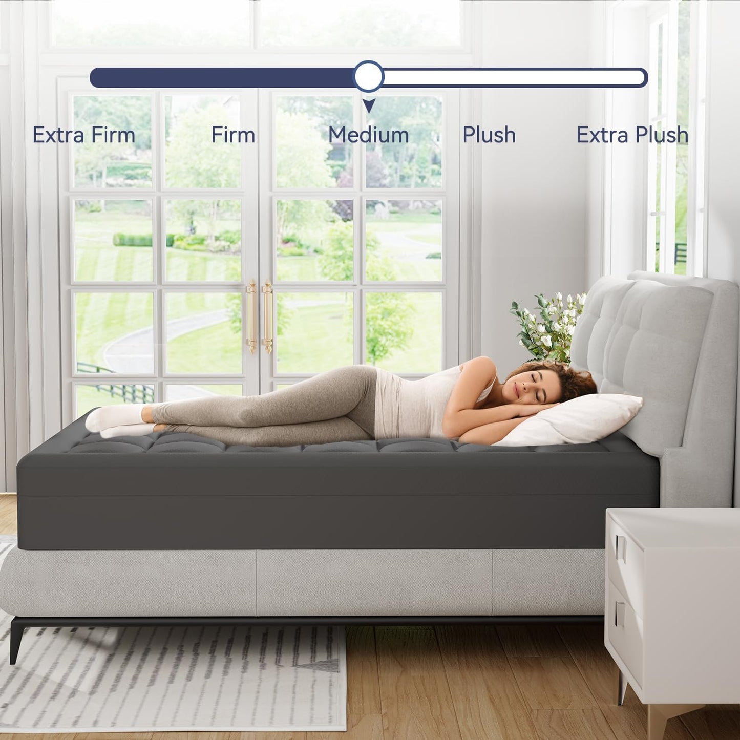 ELEMUSE Dual Layer 3 Inch Memory Foam Mattress Topper Queen, 2 Inch Cooling Gel Memory Foam Plus 1 Inch Down Alternative Pillowtop Mattress Pad with Cooling Cover, Soft Comfort Support, Grey
