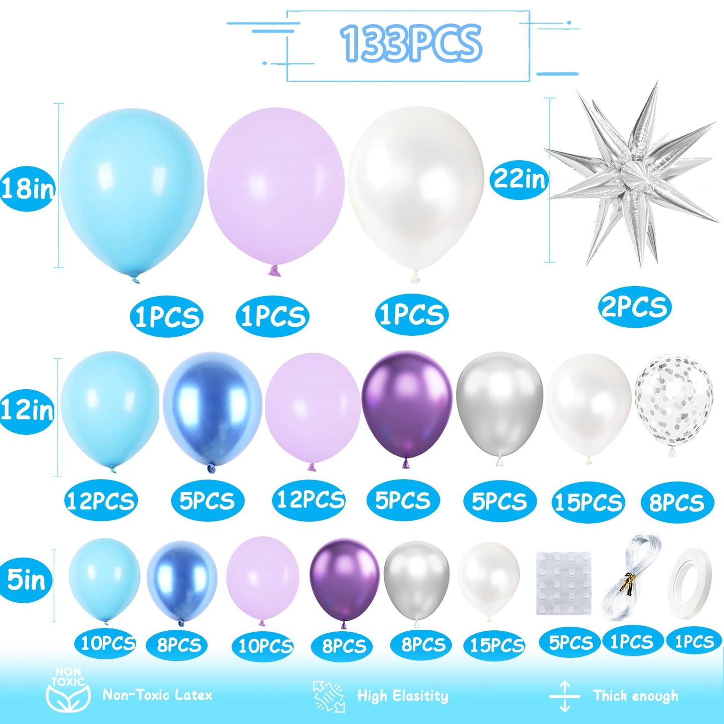 KARLURE Purple and Blue Balloon Arch Kit with White and Silver Balloons for Summer Pool Party Under the Sea Ocean themed Party Kindergarten Graduation Girls Princess Birthday Party Decorations