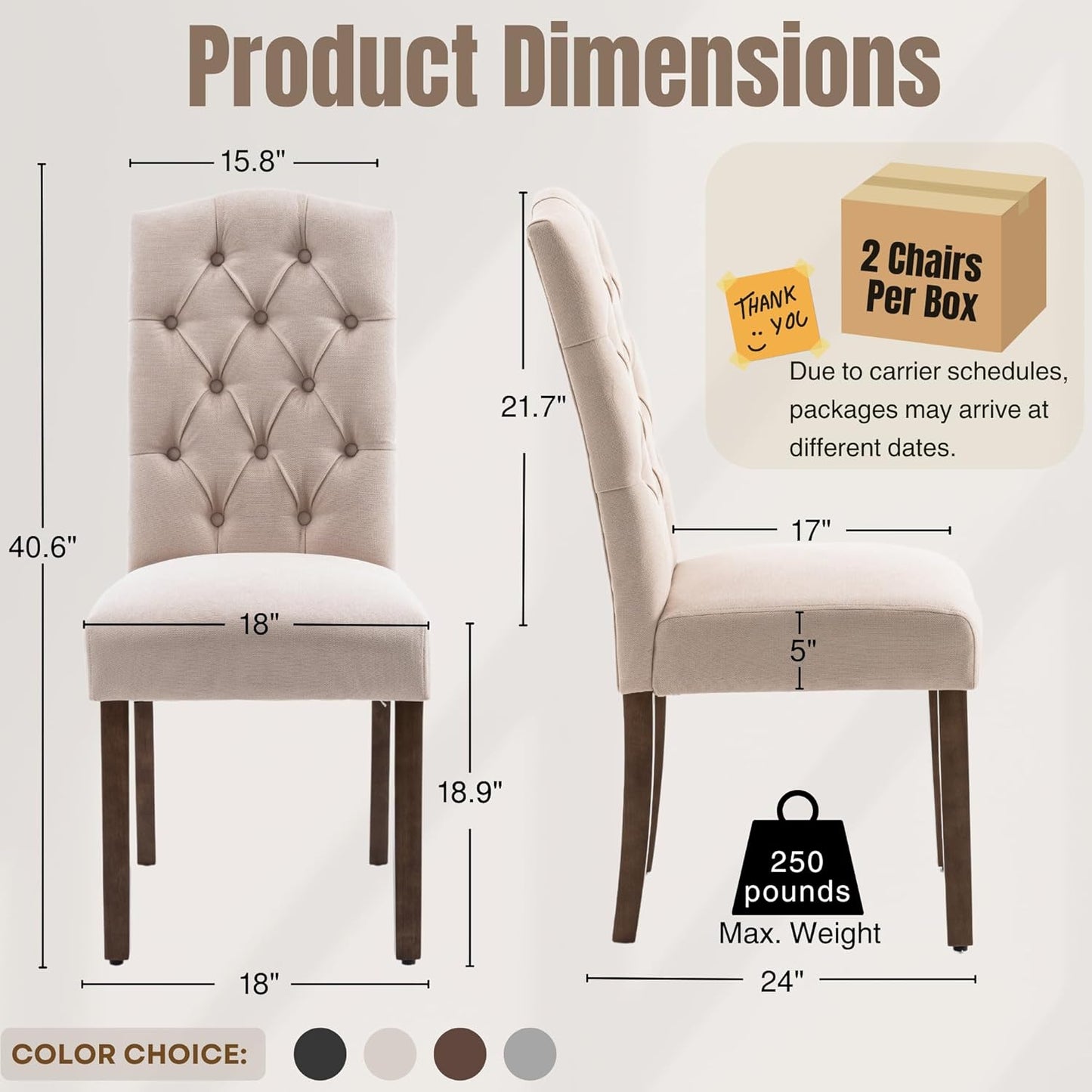 Tufted Upholstered Parsons Dining Chair Set Fabric Diner Accent Stylish Modern Kitchen Living Room with Button Sturdy Solid Wood Legs
