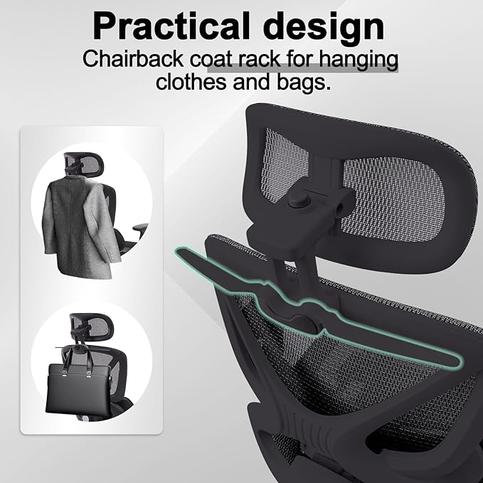 High Back Mesh Office Chair with Footrest，Ergonomic Office Chair w/ 3D Lumbar Support，Comfy Home Office Desk Chair for Work & Computer Gaming, 400LBS, Black