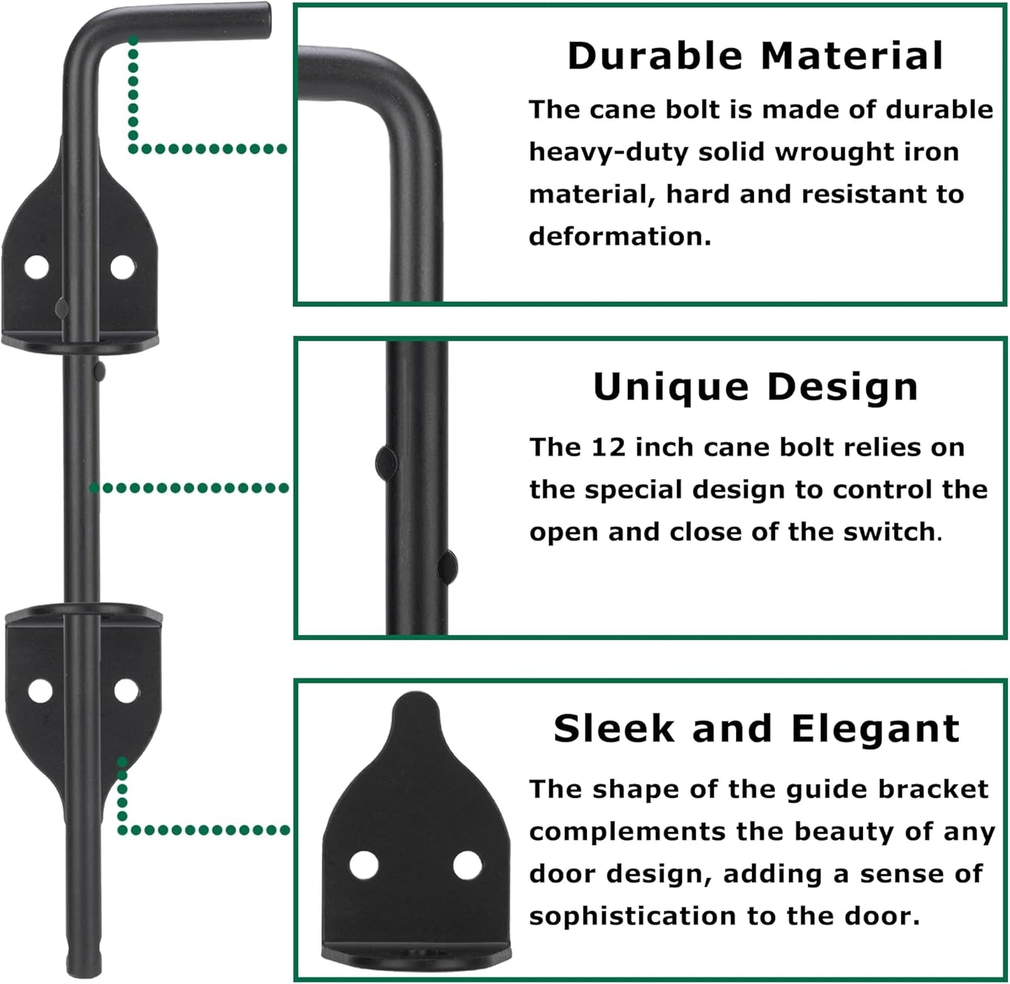 12" Heavy Duty Cane Bolt Gate Drop Rod for Vinyl Gate Latch, Cane Bolts for Gates for Wood PVC Vinyl Metal Fences Gates-1 Pack