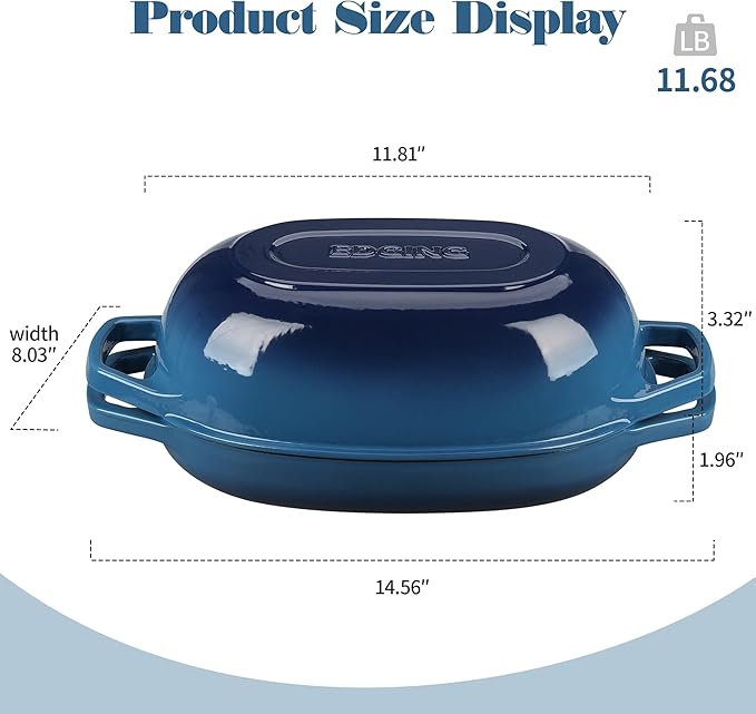 Enameled Cast Iron Oval Dutch Oven Pot with Lid, Dutch Oven for Sourdough Bread Baking, Oval Bread Pan, Bread Oven, Bread Dutch Oven, 5qt, Lake Blue