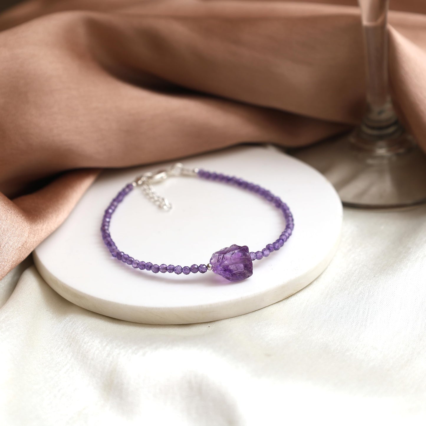 Gempires Purple Amethyst Beaded Bracelet with Raw Gemstone Crystal Jewelry February Birthstone Gifts Hypoallergenic 8 Inch Silver Plated Dainty Bracelets For Women