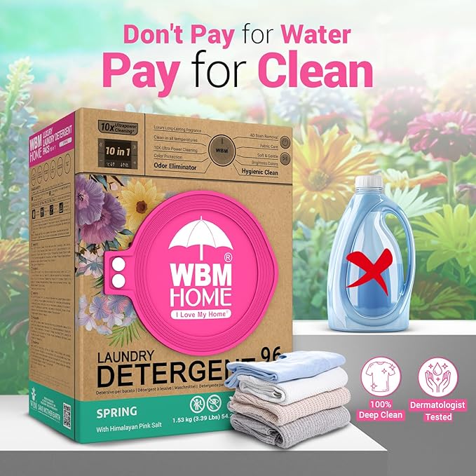 WBM Home Laundry Detergent Pods, Spring Fragrance Scent, 96 Count - HE Concentrated Laundry Pods With 10x Ultrapower Cleaning and 4D Laundry Stain Remover
