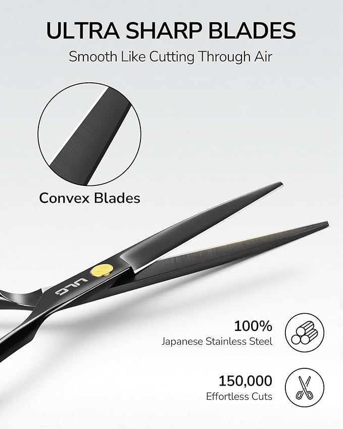 ULG Hair Cutting Scissors Professional Salon Shears 6.5-Inch Ultra Sharp Barber Scissors with PU Leather Case, Left/Right Symmetrical, Stainless Steel Haircut Scissors for Men, Women, Salon & Home Use