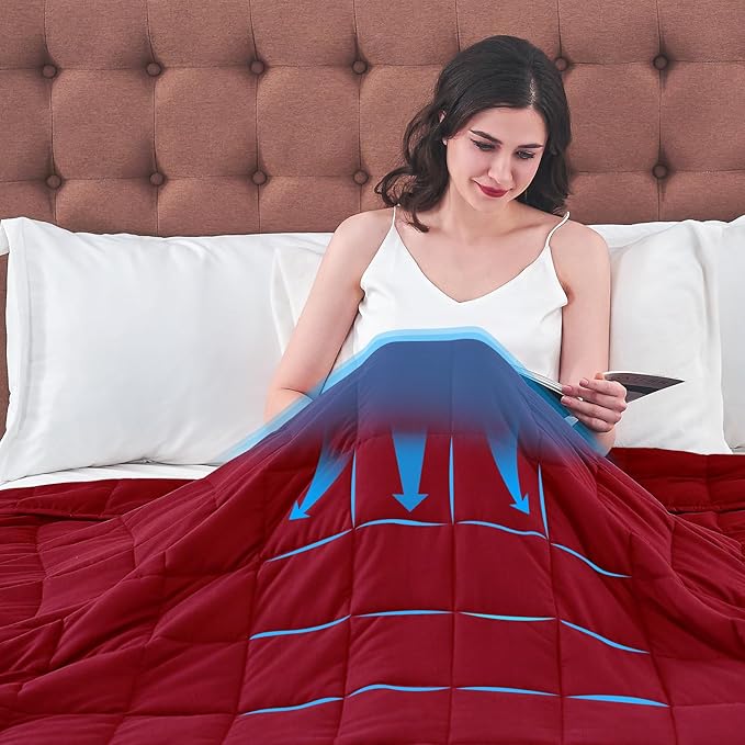 yescool Weighted Blanket for Adults (17 lbs, 60" x 80", Red) Cooling Heavy Blanket for Sleeping Perfect for 110-130 lbs, Queen Size Breathable Blanket with Premium Glass Bead, Machine Washable