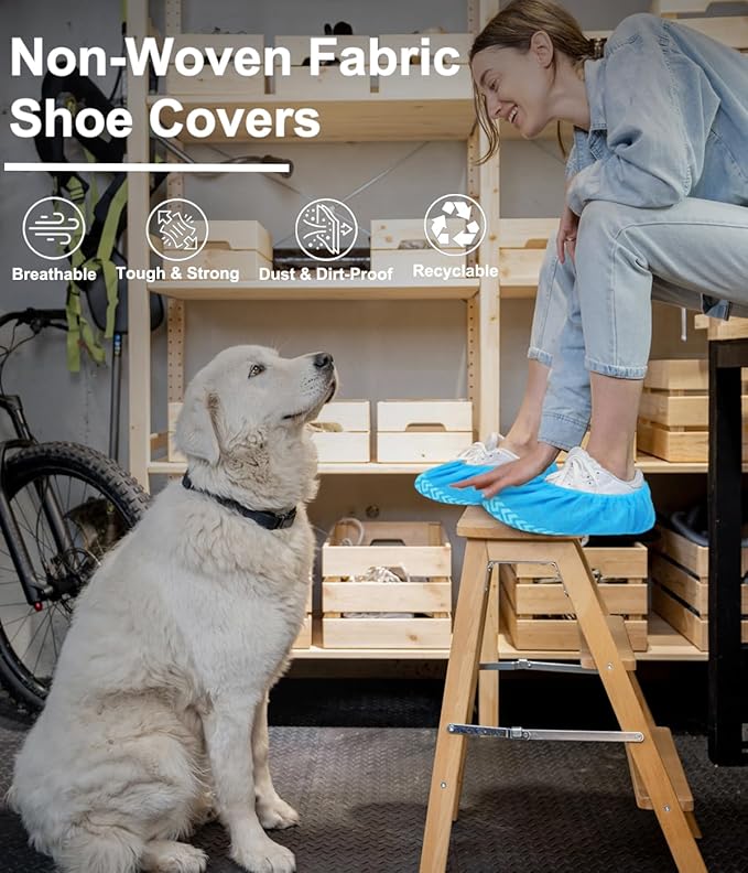 X-Large 50 Pack Breathable Shoe Covers Disposable for Indoors - Reusable Non-Slip Blue Booties, Fits Up to Men’s Size 13, Ideal for Home, Office & Travel, Doubles as Travel Shoe Bags