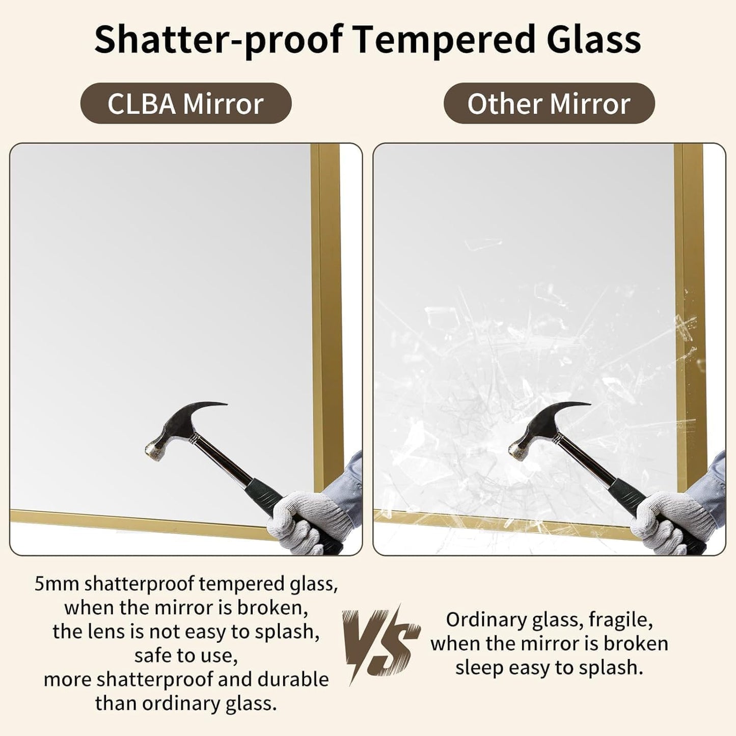 Brushed Gold Mirror, 16x20 Inch Aluminum Framed Rectangle Mirror, Anti-Rust, Tempered Glass, Square Corner Wall Mirror for Over Sink, Vanity, Bedroom, Entryway, Horizontal/Vertical