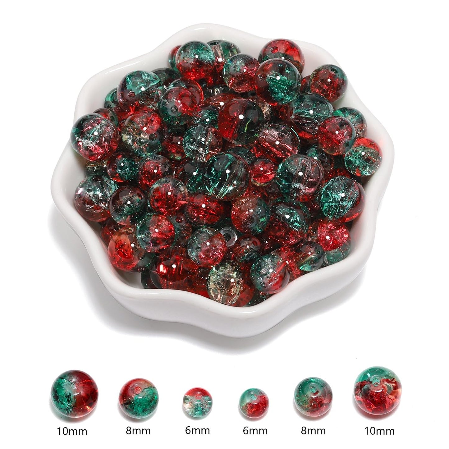 NITOPUPU 100Pcs 10mm Christmas Beads Made of Glass, Round Loose Gemstone Stone Beads for Jewerly Making with Crystal Stretch Cord