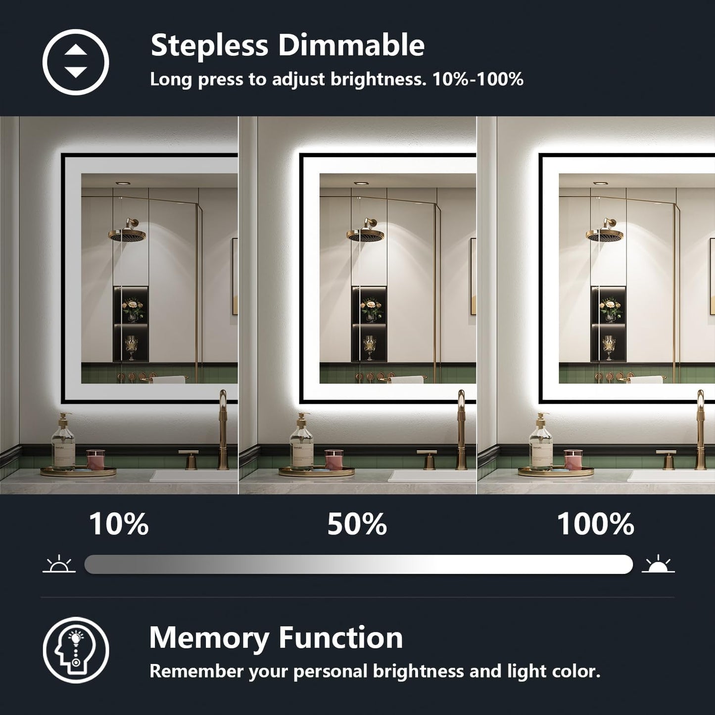24x30 Inch LED Bathroom Mirror with Lights (Front Lit and Backlit) Black Framed Lighted Vanity Mirror for Bathroom Wall Dimmable Anti-Fog Memory Tempered Glass Horizontal/Vertical