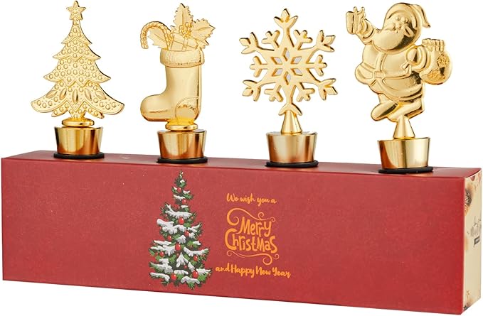 4 Pack Christmas Wine Stoppers, Alloy Xmas Wine Bottle Stoppers for Keeping Wine Fresh, Wine Accessories Gift for Hostess, Christmas Bottle Corkers, Winter Decor Bottle Stopper, Holiday Party Supplies