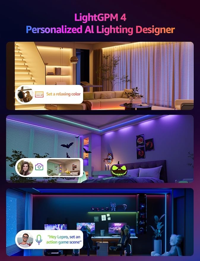 Lepro SE1 AI Smart LED Strip Lights - 16.4ft RGB Color Changing Light Strips with APP Control, AI Generated Lighting, Music Sync, 2.4GHz Wi-Fi & Bluetooth LED Lights for Home Decor (No Remote)