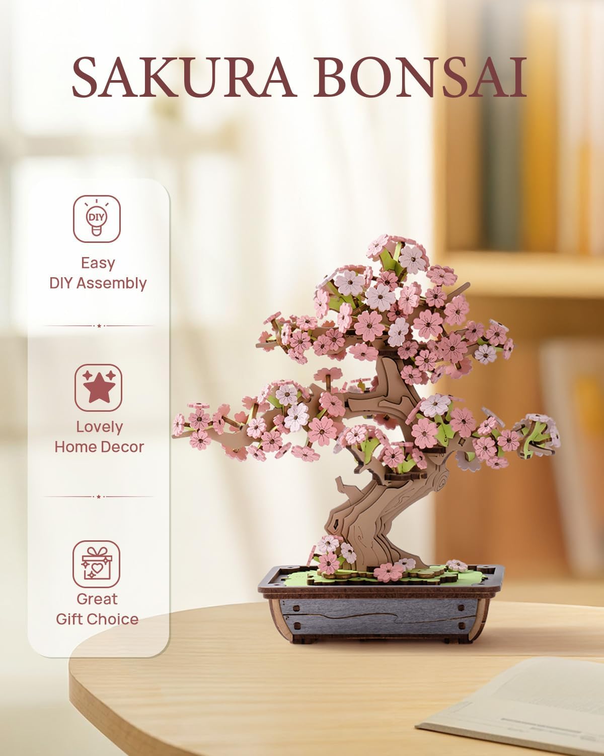 Rowood 3D Puzzles for Adults,Mother's Day DIY Wooden Flower Cherry Blossom Sakura Bonsai Tree Botanical Collection Building Set Craft Kits for Adults,Gift on Christmas Birthday