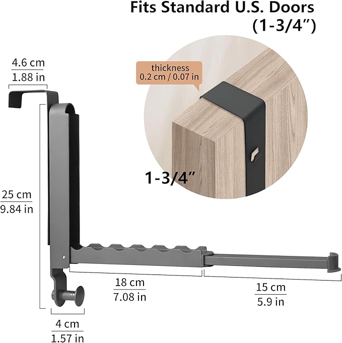 Over The Door Hooks Hanger Fit Door up to 1 3/4" Optimal 1pc,Over The Door Hanger with Retractable Rod,Foldable Over The Door Drying Rack for Laundry Bathroom Bedroom (Space Grey, 1 Pack)