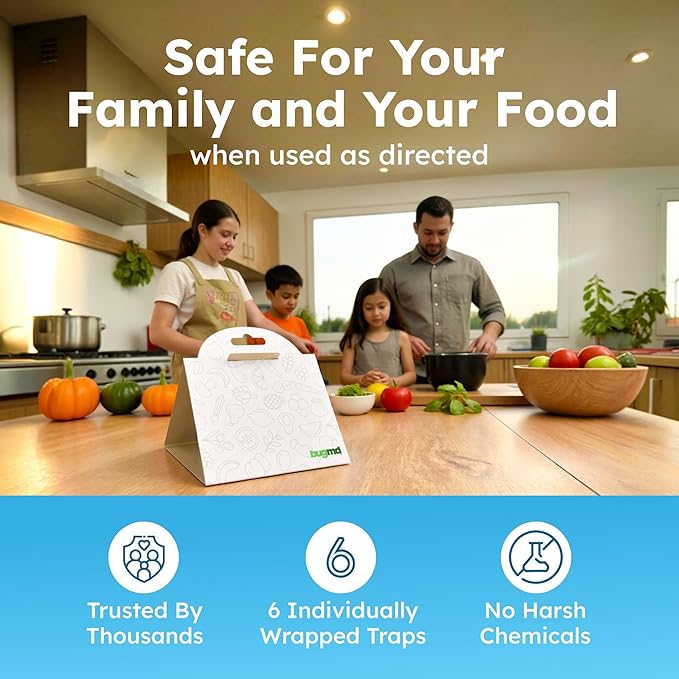 BugMD Pantry Moth Traps (18-Pack) – Pheromone-Based Sticky Glue Traps, Non-Toxic, Kills Indian Meal Moths – Kitchen & Food-Storage Safe - White