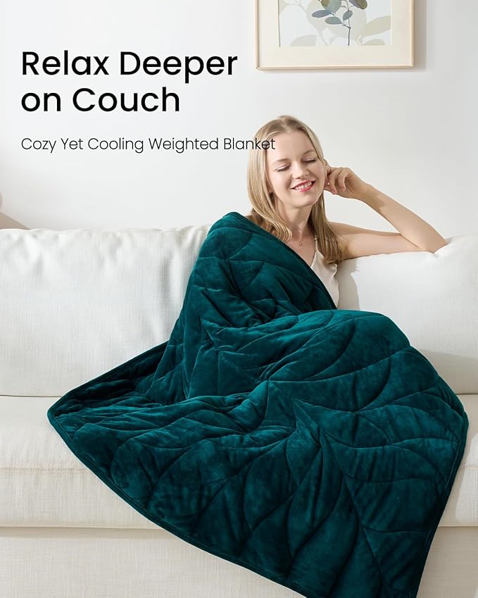 Weight Knee Blanket 5 pounds 23 "×29", Luxury Soft Small Weight Knee pad, Portable Travel Leaf Weight Blanket, Suitable for All Seasons, Machine Washable Dark Green