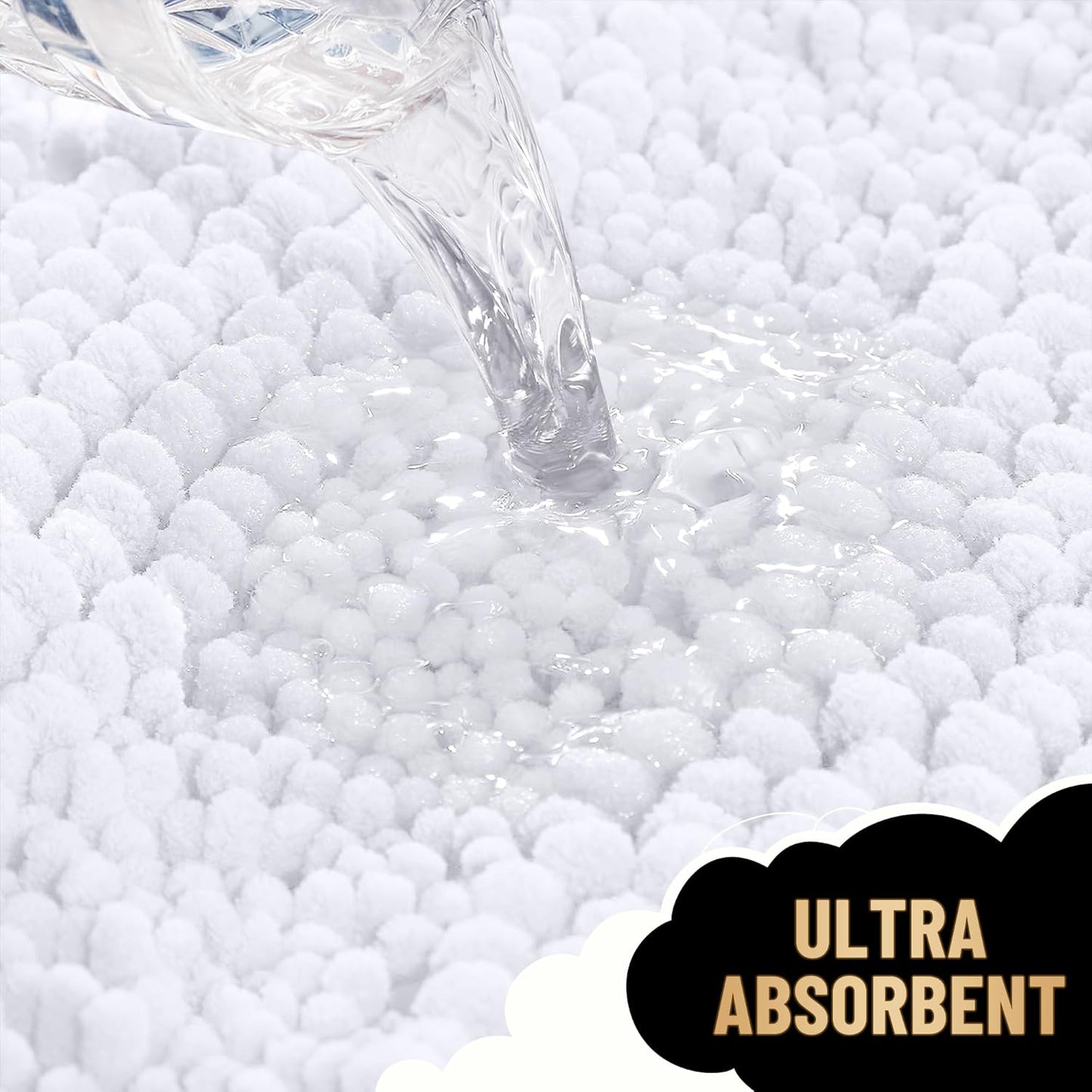 OLANLY Thick Bathroom Rugs 70x24, Extra Soft Absorbent Chenille Striped Bath Rugs, Rubber Backing, Machine Wash Dry, Bath Mats for Bathroom Floor, Tub and Shower, Home Decor Accessories, White