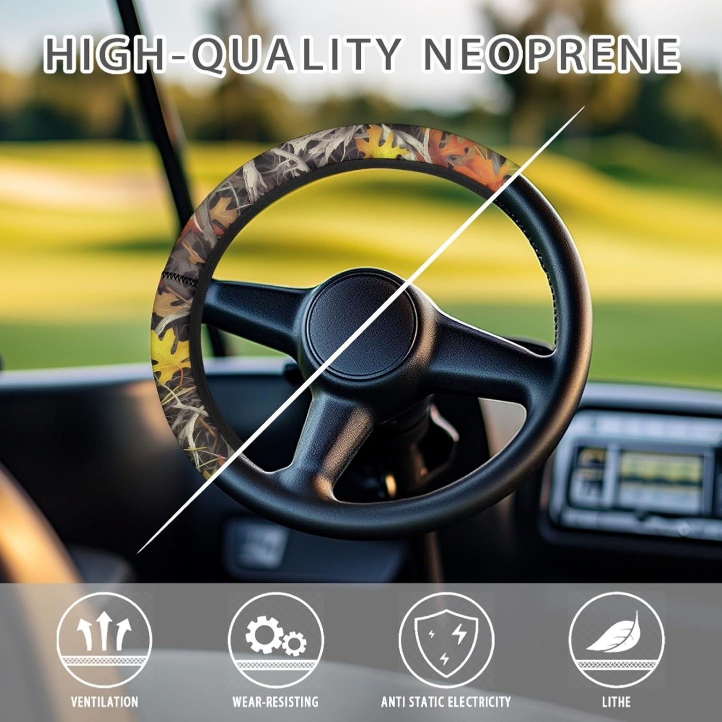 Camo Hunting Oak Golf Cart Steering Wheel Cover for Women Men Golf Cart Steering Wheel Covers for Club Car Steering Wheel Cover Accessories