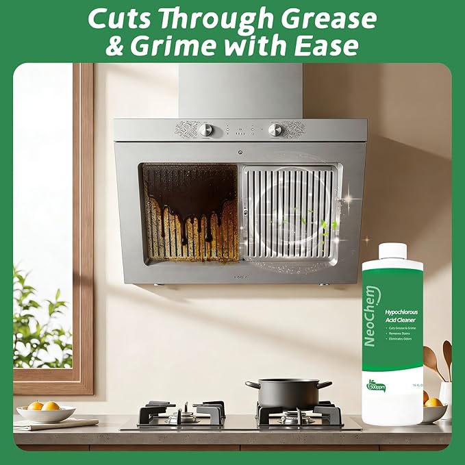 Hypochlorous Acid Cleaner, 500ppm Hypochlorous Acid,Cuts Grease, Removes Stains, Eliminates Odors - No Rinse, No Harsh Fumes, Biodegradable