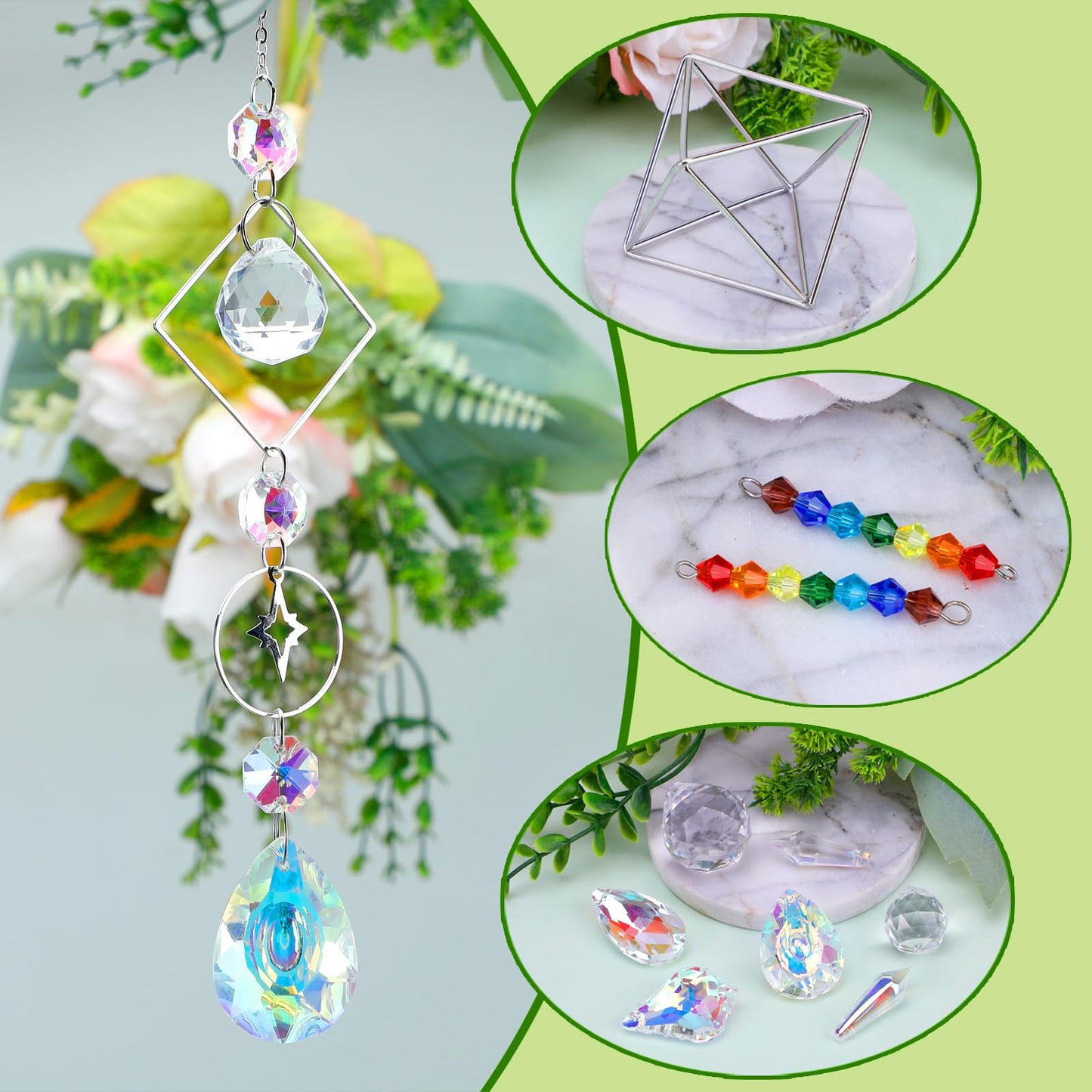 DIY Suncatcher Kit, 400pcs Crystal Sun Catchers Ornament Making Supplies Arts and Crafts Kits for Adults Indoor Windows Hanging Prism Garden Office Home Decor Gifts for Women Birthday Mother's Day