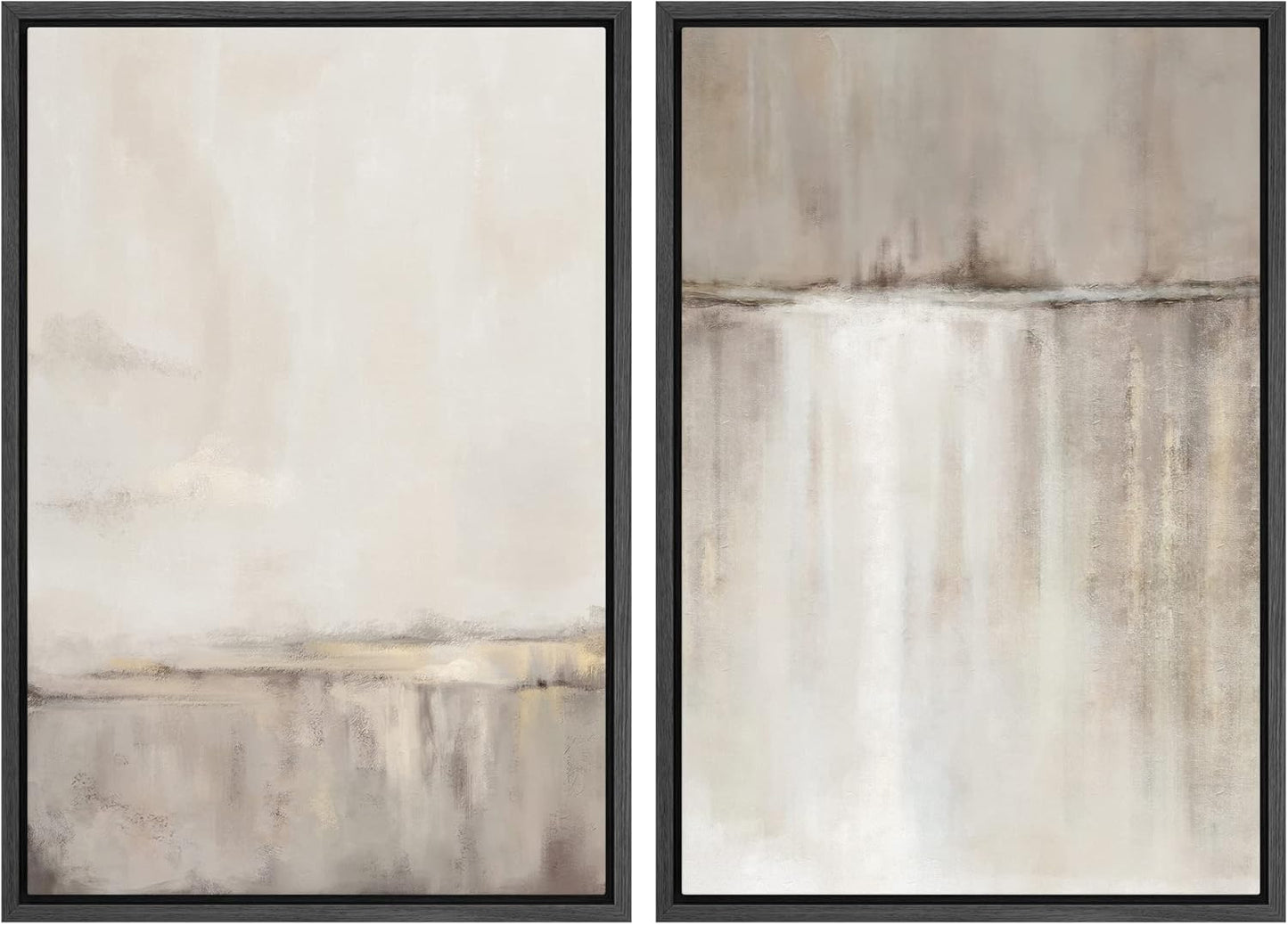 SIGNWIN Framed Canvas Print Wall Art Set Grunge Duotone Tan Landscape Abstract Shapes Illustration Modern Art Decorative Nordic Chic Relax/Zen for Living Room, Bedroom, Office - 16"x24"x2 Black