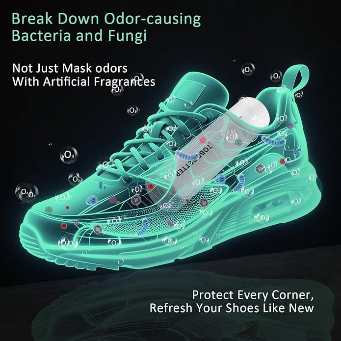 Shoe Deodorizer Rechargeable Ozone Tech Eliminates Odors in All Footwear, Auto Shut-Off Durable Freshener