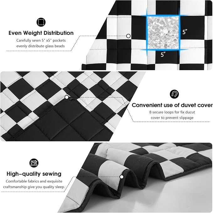 Black Checkered Weighted Blanket for Adults 12lbs, 48"x72", Twin Full Size Cooling Plaid Heavy Throw Blanket for 110-130lbs, Microfiber Soft Thick Big Blankets Weighted Comforter Gift for Sleeping