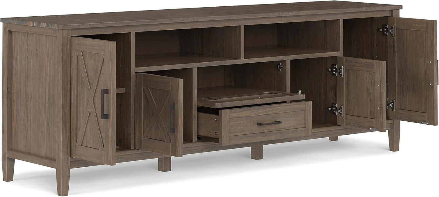 SIMPLIHOME Ela SOLID WOOD 72 inch Wide Transitional TV Media Stand in Smoky Brown For TVs up to 80 inches for the Living Room and Entertainment Center