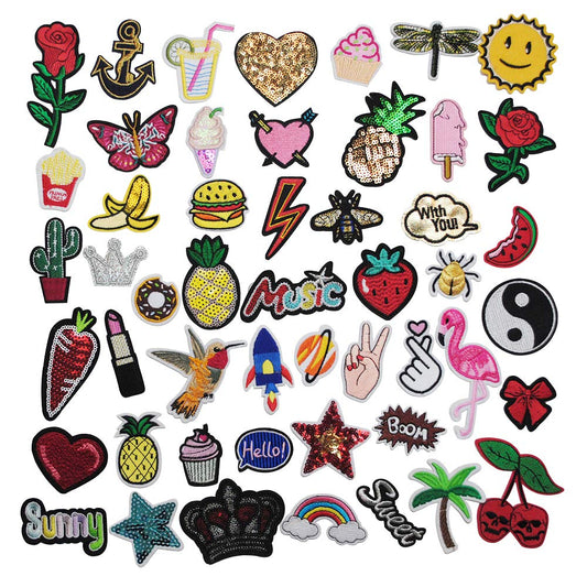 Niangzisewing Mix Lots Bulk 50pcs Iron on Patches sew on Patches Craft Embroidery Patch Motif Clothes Jackets Hats Backpacks Jeans Kids Butterfly Hearts (Mix, from 1" to 3")