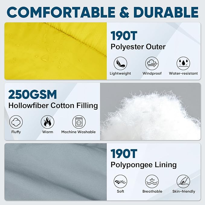 PTEROMY Sleeping Bags for Adults, Lightweight and Machine Washable, Water Resistant Backpacking Camping Sleeping Bag for Warm Cold Weather, Camping Essentials for Hiking Travel