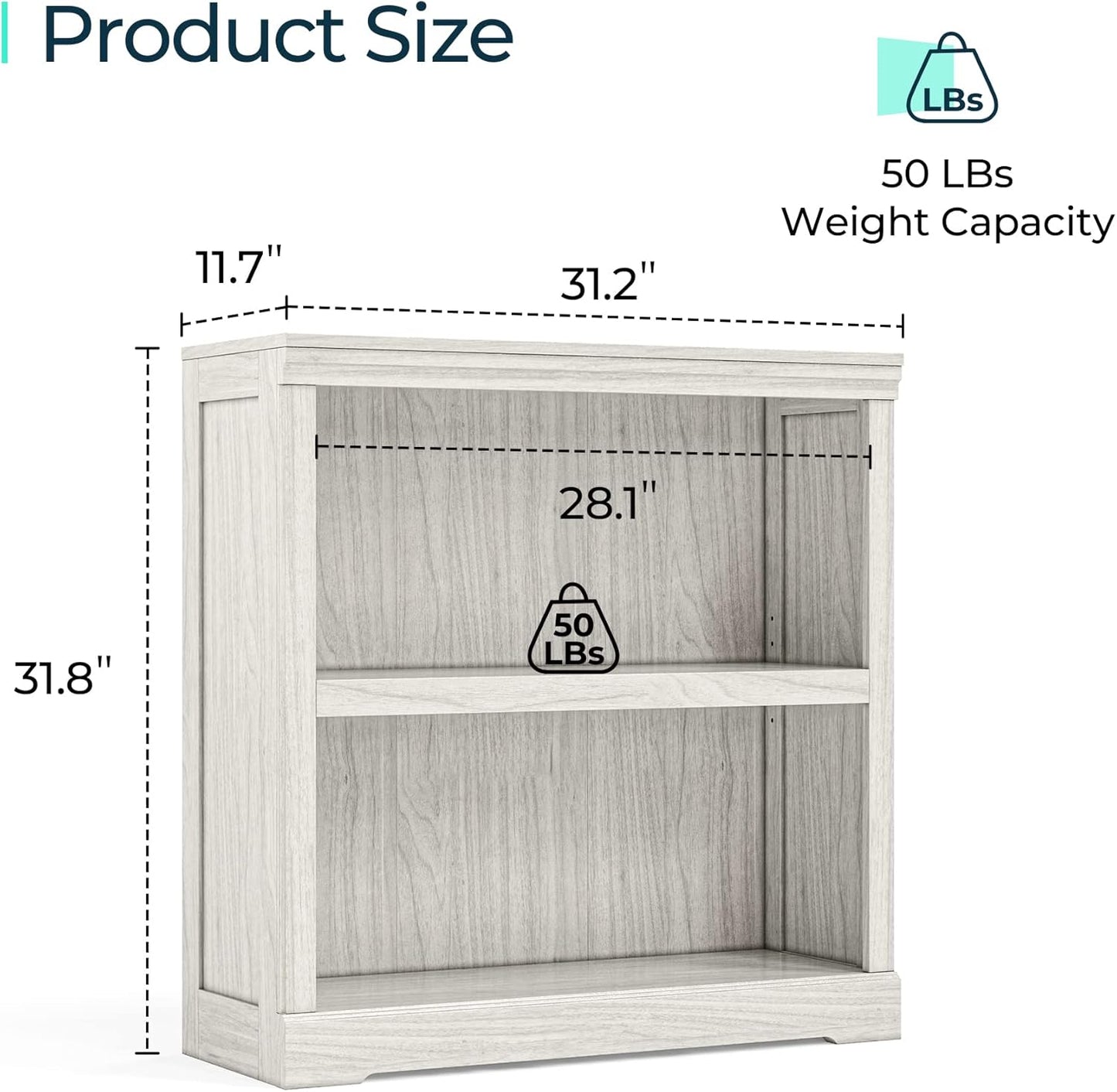 LINSY HOME 2-Tier Bookcase and Bookshelf, Small Wood Display Storage Shelves Farmhouse Bookshelf for Home Office, Living Room, Bed Room - White Oak
