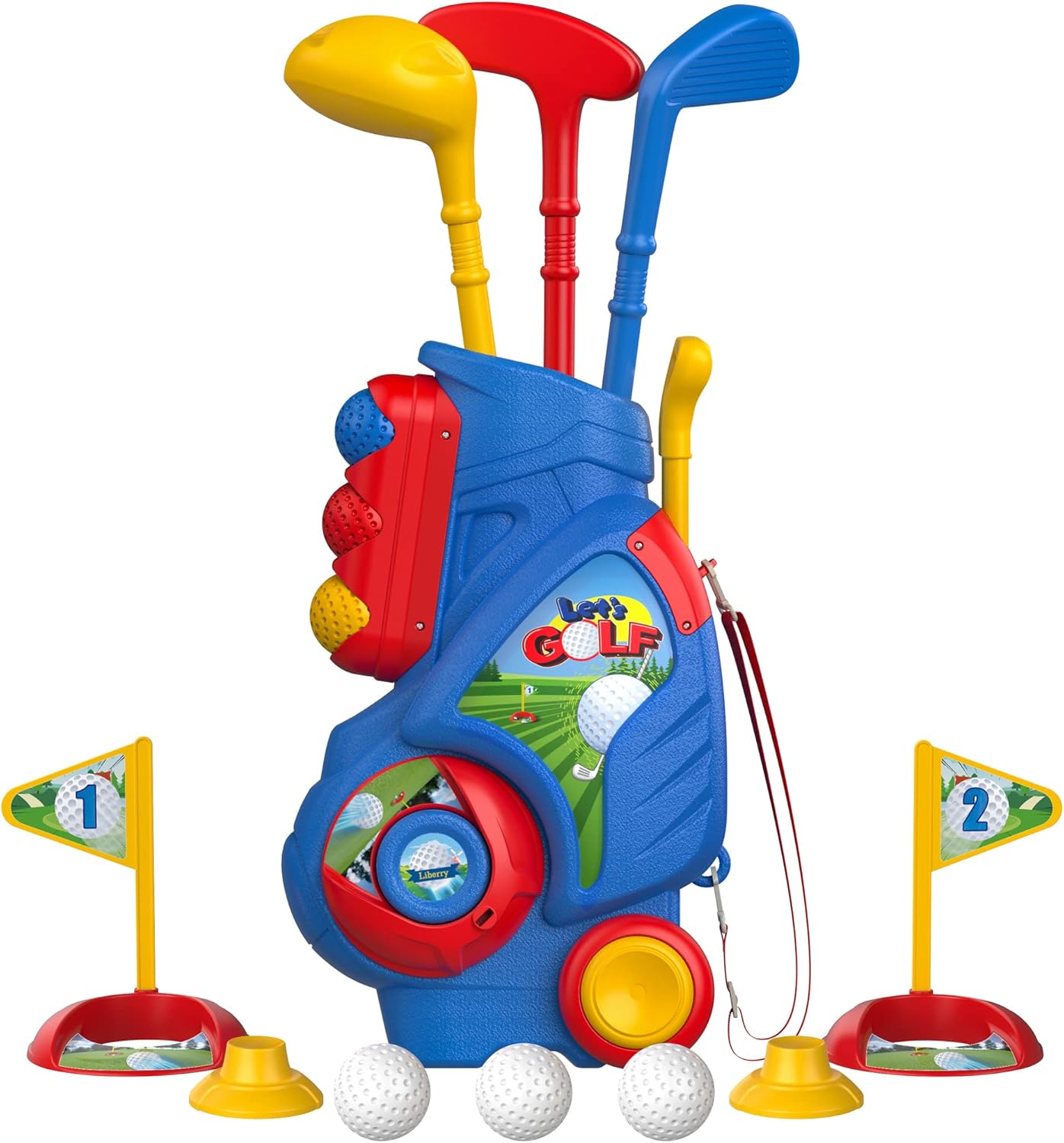 Liberry Toddler Golf Set, Upgraded Kids Golf Cart with Unique Shoulder Strap Design, Indoor and Outdoor Sports Toys Christmas Gift for Boys Girls 1 2 3 4 5 Years Old