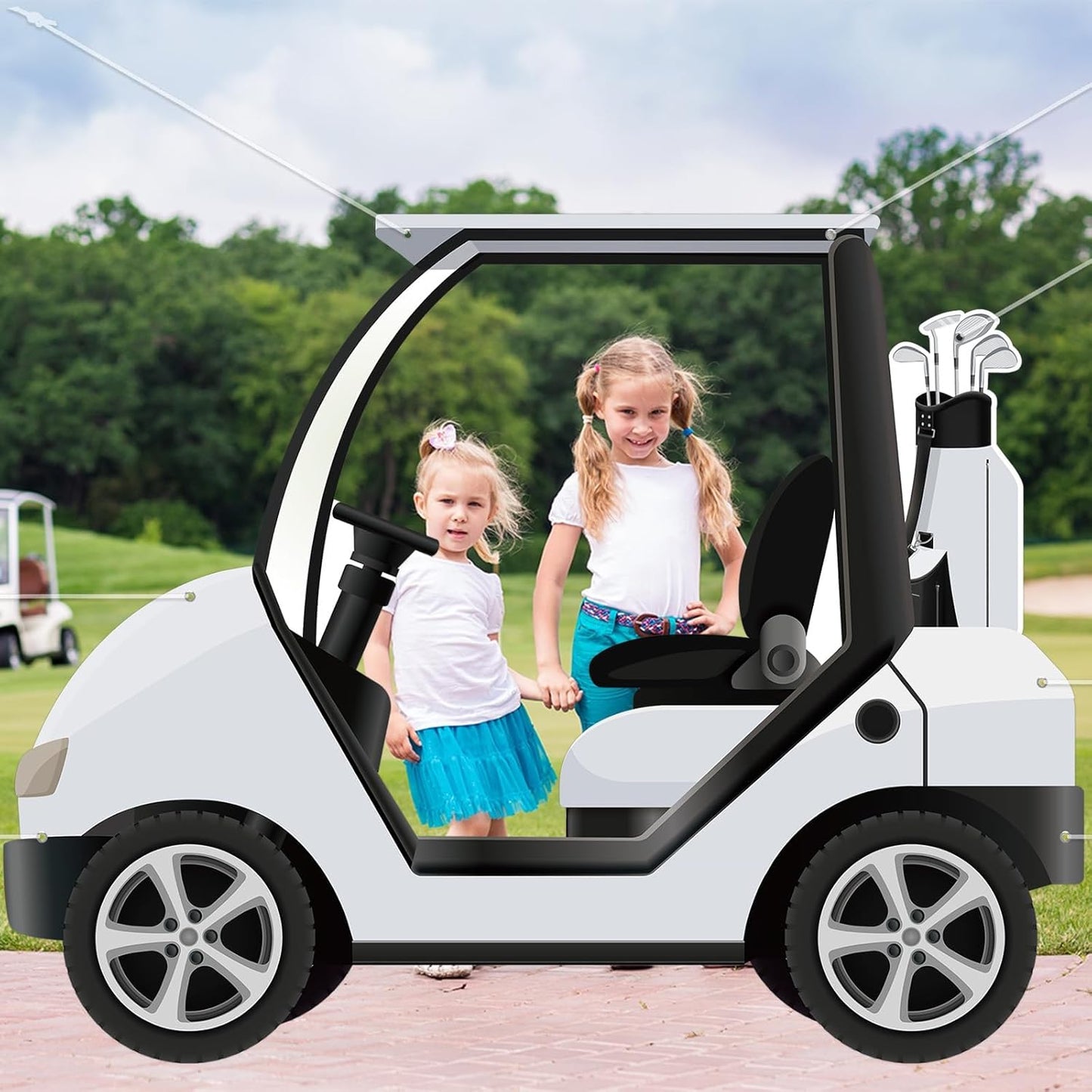 Golf Theme Party Decoration Golf Cart Shaped Photo Backdrop Let’s Par-Tee Theme Photo Booth Props Hanging Banner for Kids Adults Golfer Birthday Baby Shower Sports Retirement Party Supplies
