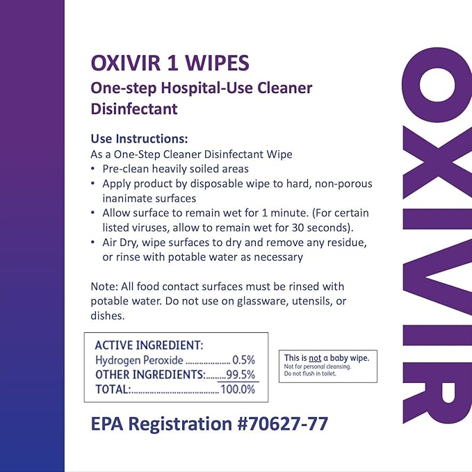 Oxivir Diversey 1 100850924 Disinfectant Cleaning Wipes, Virucidal, Pre-Moistened with Accelerated Hydrogen Peroxide AHP, Unscented, 160 Extra Large 11x12-Inch Wipes, 1-Bucket