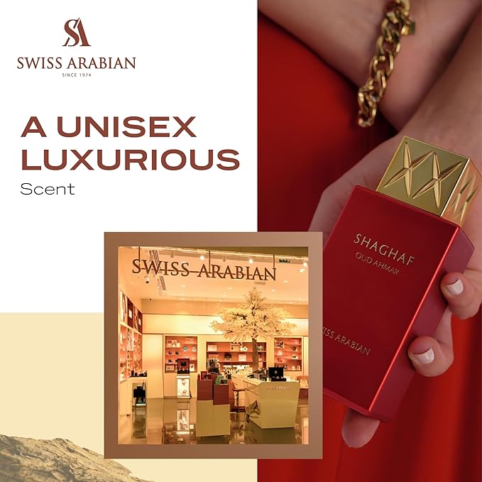 Swiss Arabian Shaghaf Oud Ahmar - Luxury Products From Dubai - Long Lasting And Addictive Personal EDP Spray Fragrance - Seductive, Signature Aroma - The Luxurious Scent Of Arabia - 2.5 oz