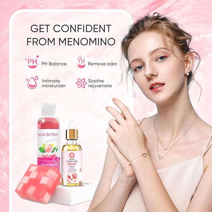 Feminine Wash & Yoni Soap Bar & Yoni Oil for Women pH Balance, Yoni Wash for Moisturizing Remove Odor, 5.07 Fl.Oz Ph Wash 1 Fl.Oz Organic Feminine Oil & 3.53oz Yoni Bar (Peach)