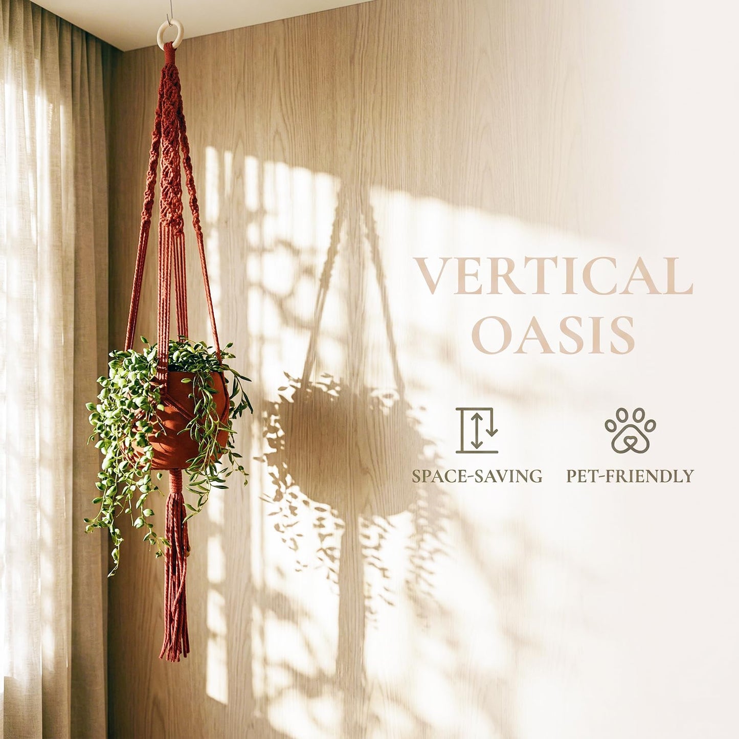 Macravine 8-Pack Macrame Plant Hanger, Boho Indoor Window Pot Hanger with Wooden Beads, Hanging Flower Pot Holder,Creative Handmade Chic Plant Basket Length 39″(no Pot&Plant Included)