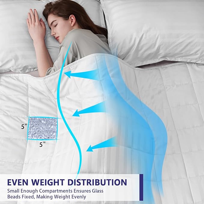 King Size Weighted Blanket for Adults (20 lbs, 80” x 87”, Snowy Stripes) Heavy Blanket for Sleeping Perfect for 190-210 lbs, Breathable Blanket for Adults & Couple All Season, Machine Washable