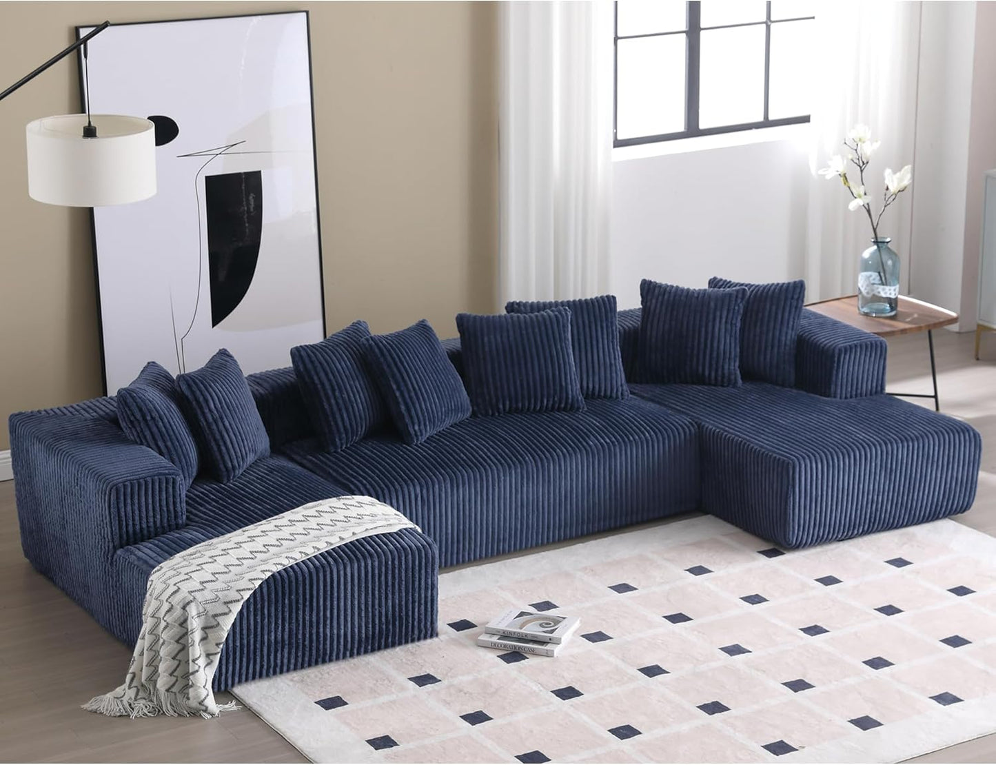 Free Combination Cloud Boneless Modular Sectional Sofa with Chaise Lounge,Modern Minimalist Upholstered Couches, Oversized U Shaped Lounge Sofa Couch w/ 8 Pillows