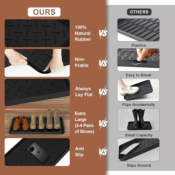 Heavy Duty Boot Trays Natural Rubber Shoe Mat Tray for Entryway with Shoes Brush Large Boot mat Tray Multi-Purpose for Indoor or Outdoor