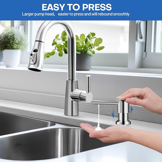 Chrome Soap Dispenser for Kitchen Sink Counter Dispenser 17 OZ Bottle Built in Refill from The Top