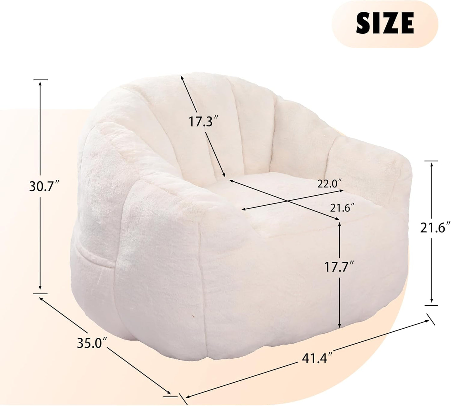 Furniliving Bean Bag Chair, Giant Bean Bag Chair Stuffed Floor Sofa for Adults Comfy Bean Bag Sofa with Back Support, Oversized Bean Bag Couch for Living Room Bedroom Dorm Office, Faux Leather, White