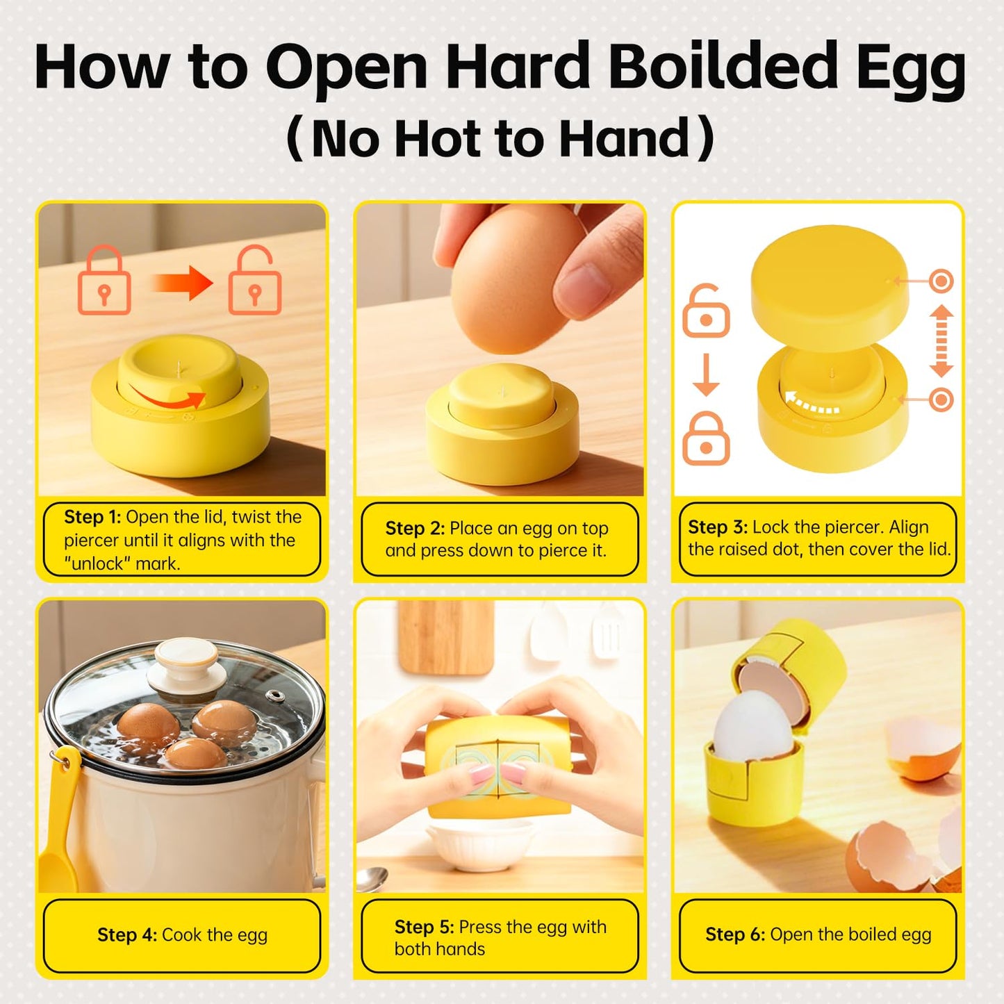 2 in 1 Hard Boiled Egg Shell Opener, Egg Peeler with Piercer, Cute Egg Separator for Raw Eggs, Egg Cracker for Home Kitchen Gadgets Tool
