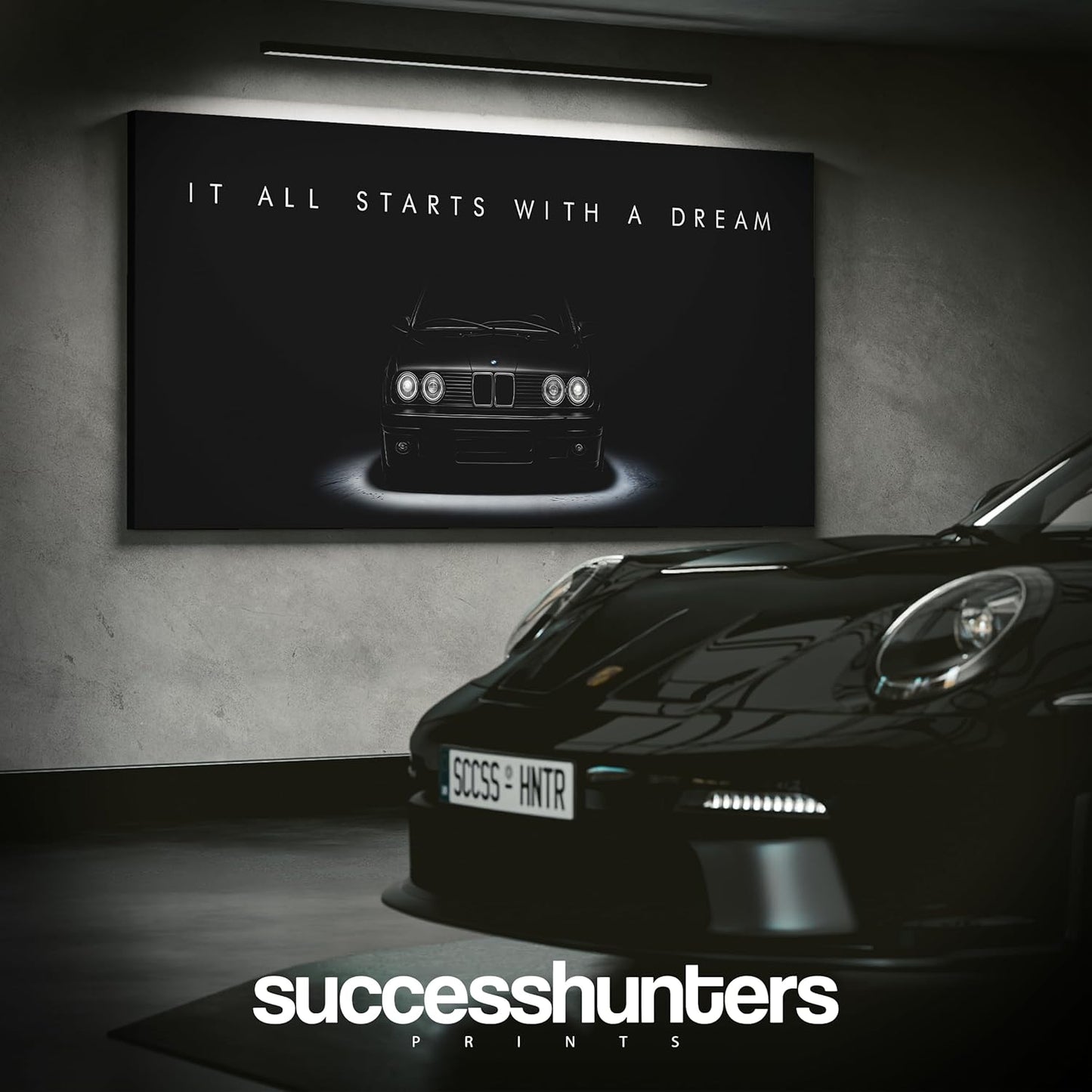 Motivational Wall Art for Office, Super Car Art Canvas, Inspirational Automotive Decor for BMW E30 M3 Sportscar Lovers, Motivational Wall Decor for Office and Home, Car Poster (24" x 48" in)