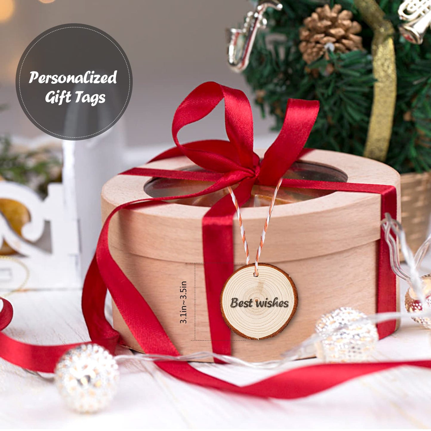 5ARTH Natural Wood Slices - 30 Pcs 3.1-3.5 inches Craft Unfinished Wood kit Predrilled with Hole Wooden Circles for Arts Wood Slices Christmas Ornaments DIY Crafts