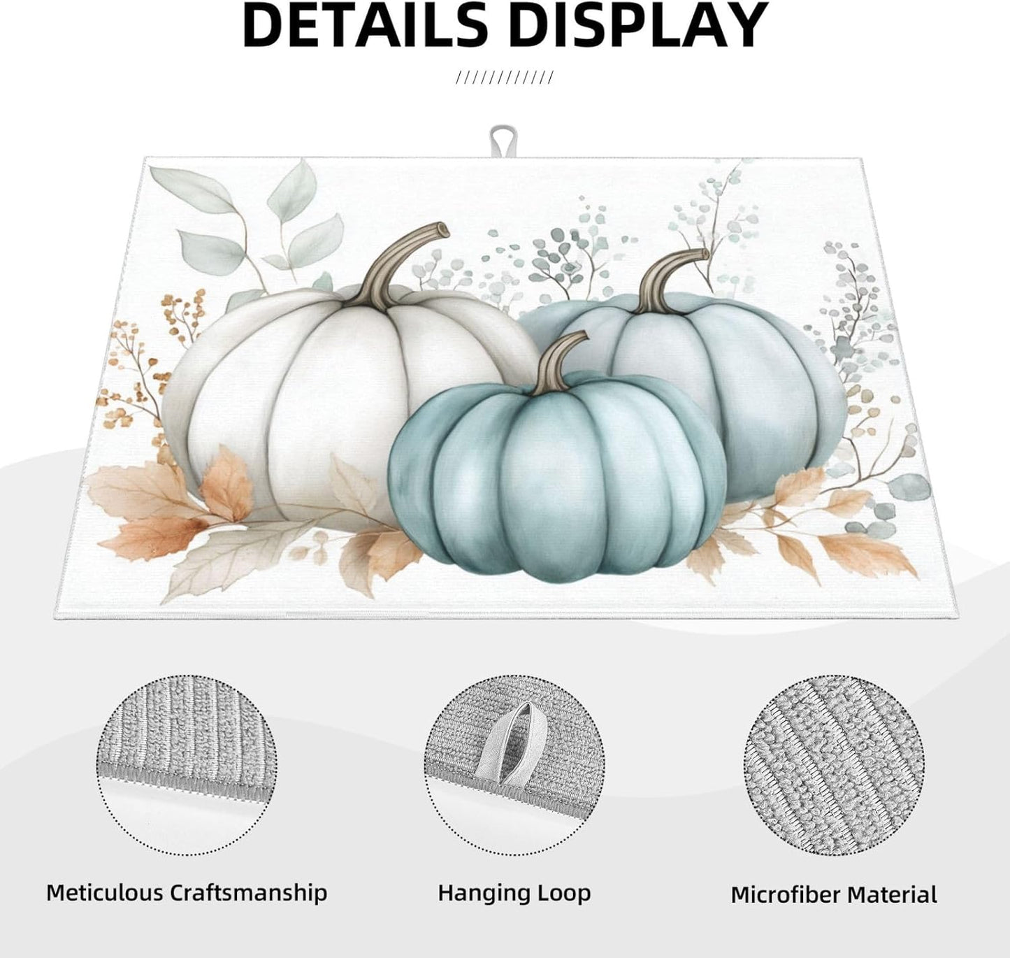 Dish Drying Mat Pastel Pumpkin Thanksgiving Leaf for Kitchen Counter Absorbent 18x24 Inch Microfiber Dishes Plate Glass Dry Draining Pad Reversible Washable