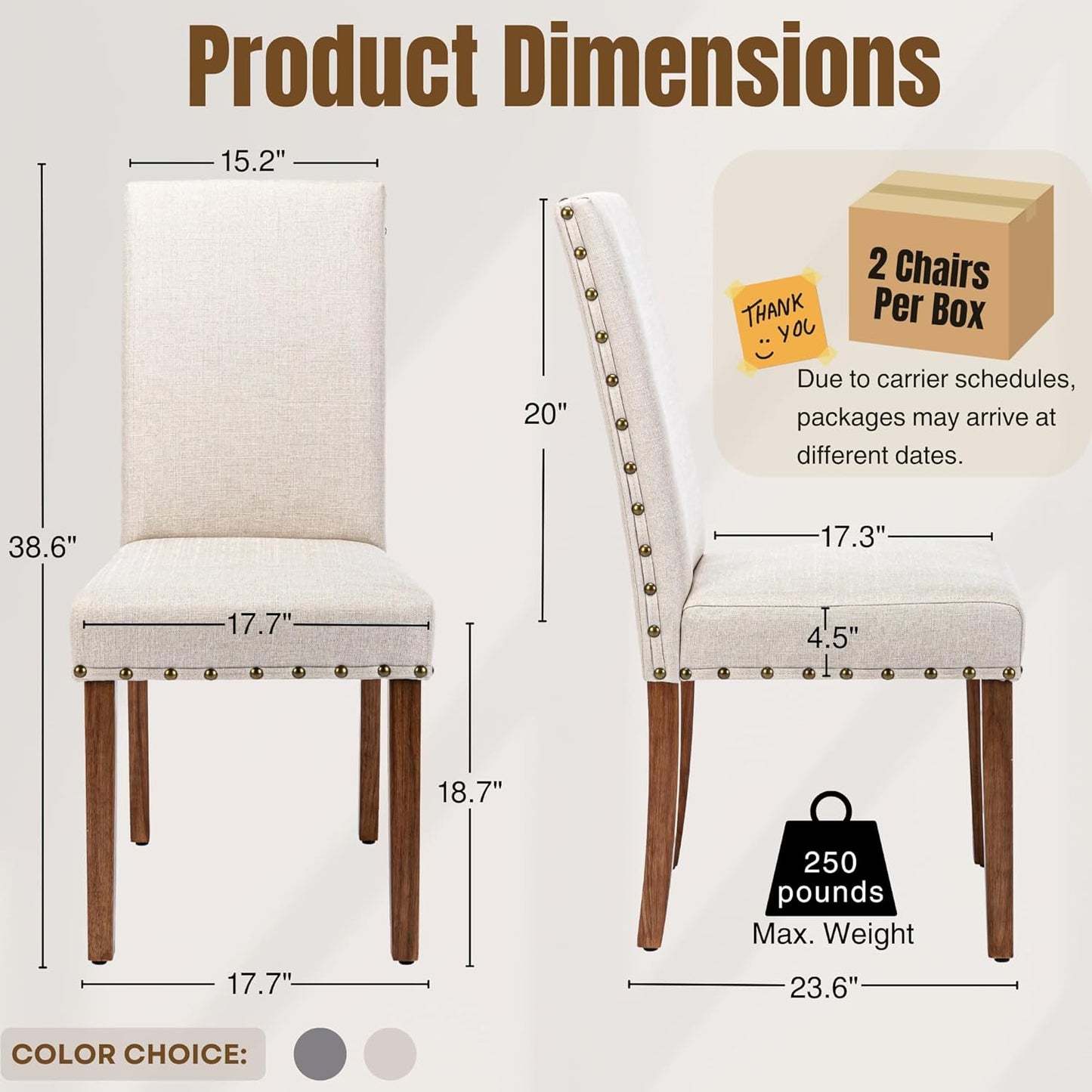 Parsons Kitchen Dining Chair Set Room Modern Upholstered Stylish Fabric High Back with Bronze Nailhead Trim